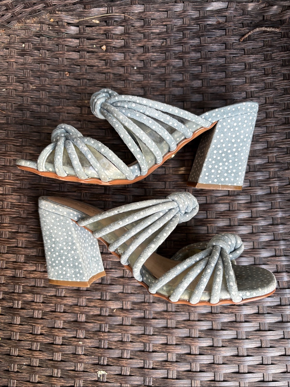 Cecelia New York Women's Light Blue Polka Dot Sandals. Minor flaw- see photos